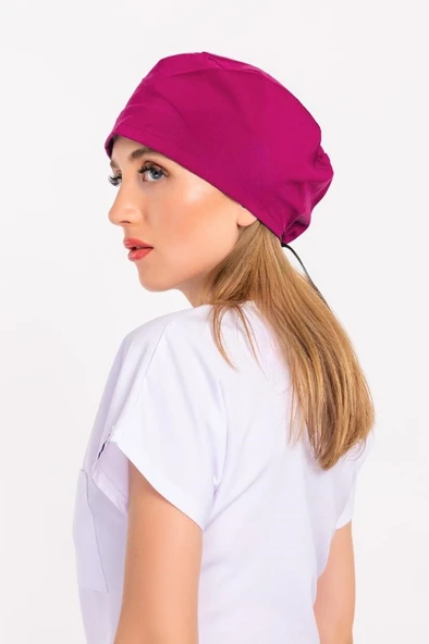 Unisex Düz Koyu Pembe Doktor Hemşire Hastane Medikal Cerrahi Bonesi ürün görseli 1