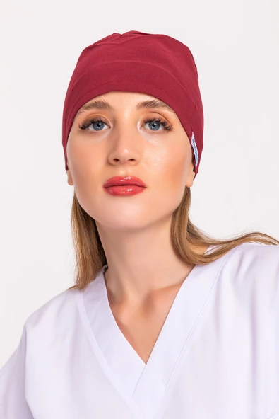 Düz Bordo Renk Unisex Cerrahi Boneler Doktor Ameliyat Saç Bonesi ürün görseli 1