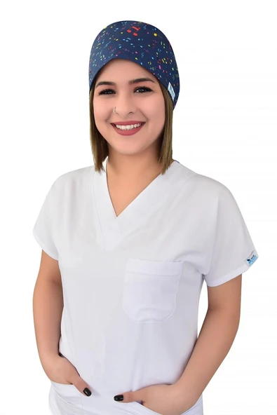 Unisex Lacivert Nota Desenli Cerrahi Bone ürün görseli 1