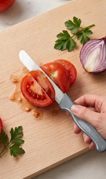 Gri, 3’lü Paslanmaz Çelik Sebze Bıçağı Seti – Tırtıklı Keskin Ağız ürün görseli 1