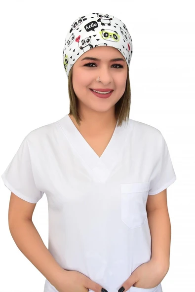 Beyaz Panda Desenli Cerrahi Bone B8 ürün görseli 1