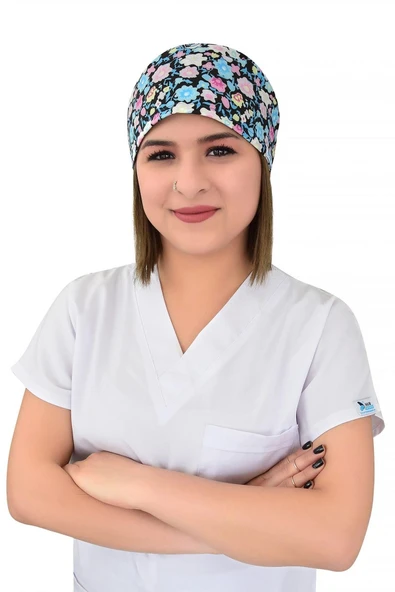 Renkli Bahar Çiçekleri Desenli Cerrahi Bone B3 ürün görseli 1