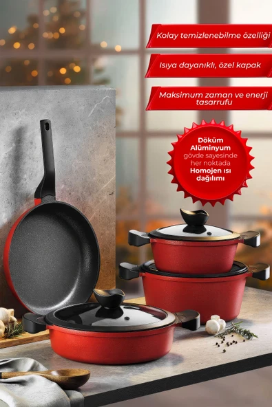ARYILDIZ MONTANA 7 PARÇA TENCERE SET KIRMIZI ürün görseli 1