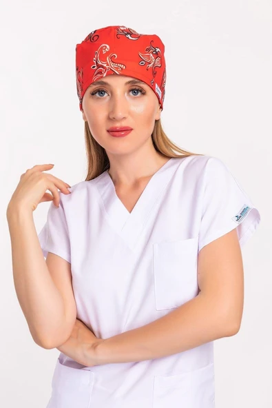 Kırmızı Otantik Desenli Doktor Hemşire Hastane Aşçı Medikal Cerrahi Bone ürün görseli 1