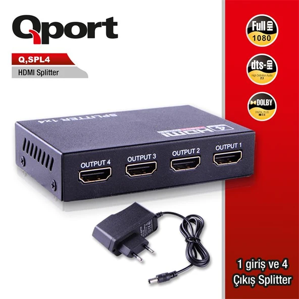 QPORT Q-SPL4 FULL HD 1 GİRİŞ 4ÇIKIŞLI HDMI SPLITTER (SİNYAL ÇOĞALTICI) ürün görseli 1