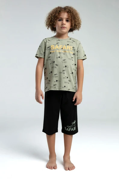 Roly Poly Premium Garson Safarı Fınd Your Adventure Erkek Çocuk Kısa Kollu Kapri Pijama Takım ürün görseli 1