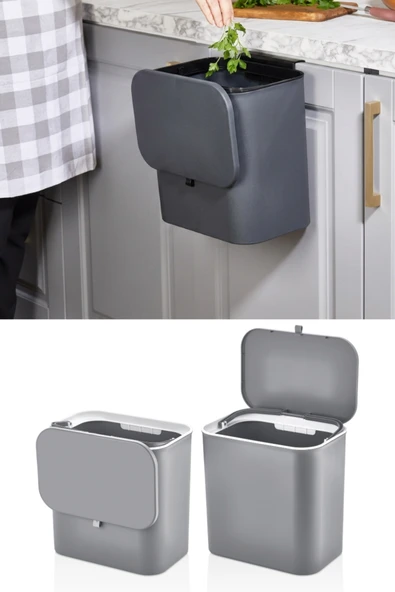 15 Litre Fonksiyonel Kapaklı Banyo Ve Mutfak Tezgahüstü Çöp Kovası Dolap Ve Duvar Aparatlı 15 Lt. ürün görseli 1
