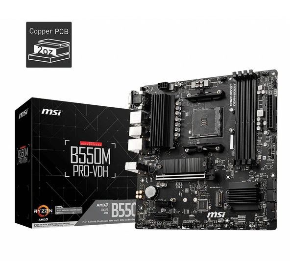 MSI B550M PRO-VDH DDR4 4400MHZ 1XVGA 1XHDMI 1XDP 2XM.2 USB 3.2 MATX AM4 (AMD 5000/4000G/3000 SERİLERİ İLE UYUMLU) ürün görseli 1