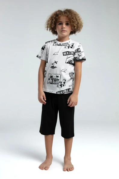 Roly Poly Premium Erkek Çocuk Desenli Pamuklu Regular Rahat Kesim Kısa Kol Kapri Pijama Takım ürün görseli 1