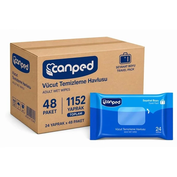 Canped Yetişkin Vücut Temizleme Islak Mendil Havlu 24 Yaprak Seyahat Boy 48 Li Set  (1152 Yaprak) ürün görseli 1