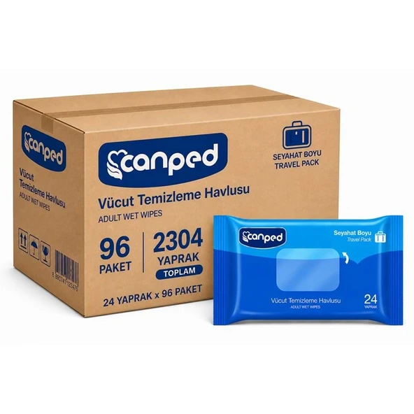 Canped Yetişkin Vücut Temizleme Islak Mendil Havlu 24 Yaprak Seyahat Boy 96 Lı Set  (2304 Yaprak) ürün görseli 1