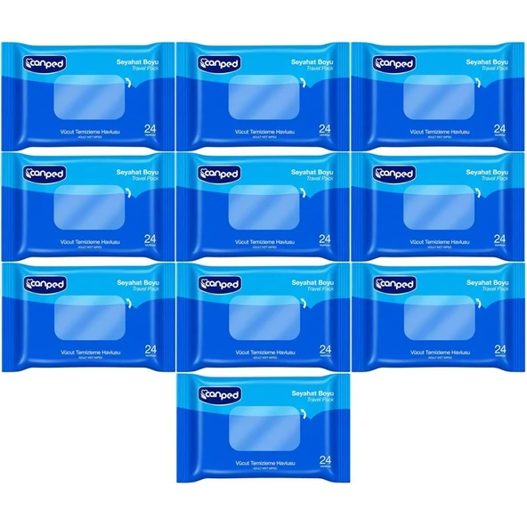 Canped Yetişkin Vücut Temizleme Islak Mendil Havlu 24 Yaprak Seyahat Boy 10 Lu Set (240 Yaprak) ürün görseli 1