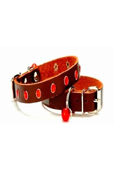 Cattie Gerçek Deriden El Yapımı Taşlı Kedi Boyun Tasması 1x18-22cm - Brown ürün görseli 1