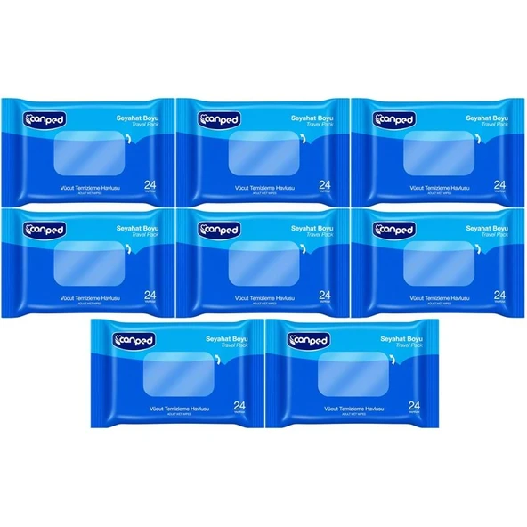 Canped Yetişkin Vücut Temizleme Islak Mendil Havlu 24 Yaprak Seyahat Boy 8 Li Set (192 Yaprak) ürün görseli 1