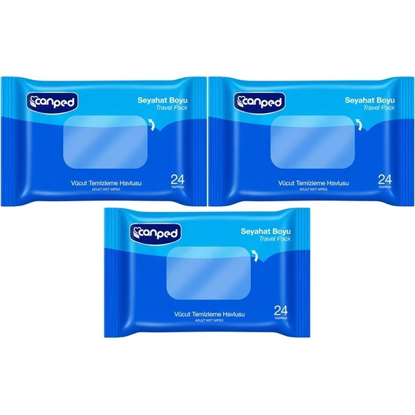 Canped Yetişkin Vücut Temizleme Islak Mendil Havlu 24 Yaprak Seyahat Boy 3 Lü Set (72 Yaprak) ürün görseli 1