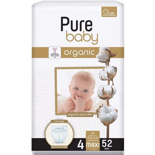 Pure Baby Organik Bebek Bezi 4 Beden 7-16 KG Maxi 52 Adet Ekonomik Pk ürün görseli 1