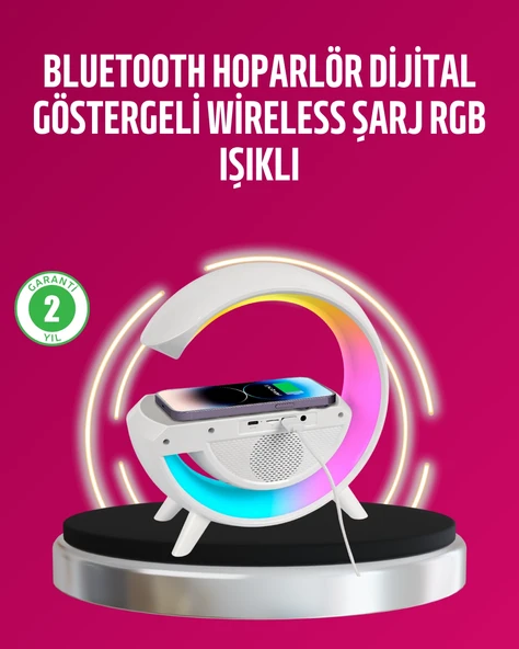 Kablosuz Şarjlı Led Masa Lambası Çalar Saat Ve Beyaz Gürültü Özellikli ürün görseli 1