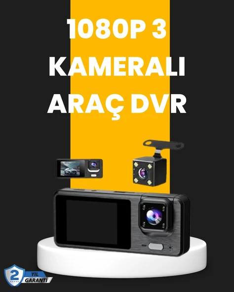 Çok Açılı Araç İçi Dvr | Ön İç Arka Kamera, Döngü Video Kaydı ürün görseli 1