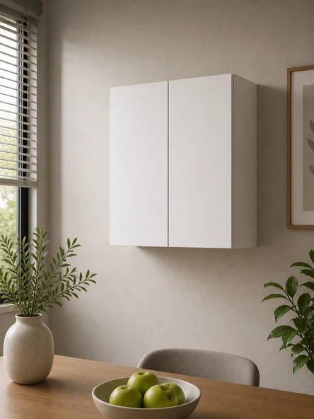3 Raflı Çok Amaçlı Mutfak Dolabı Mat Beyaz MDF Lam 69x55x25 cm Yavaşlatıcılı Kapaklı Duvar Dolabı ürün görseli 1
