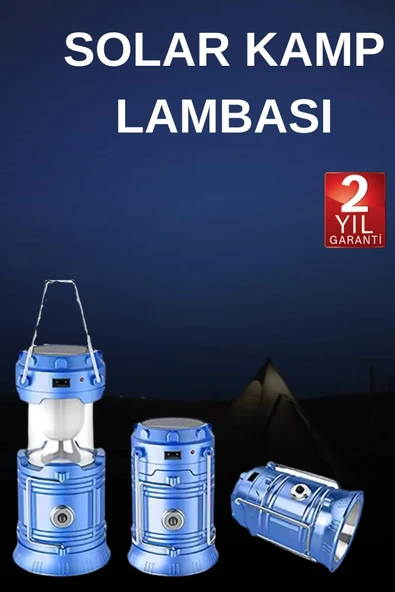 Solar Şarjlı Kamp Lambası Güneş Enerjili Kızaklı Kamp Feneri Çadır Feneri Led Işıldak ürün görseli 1