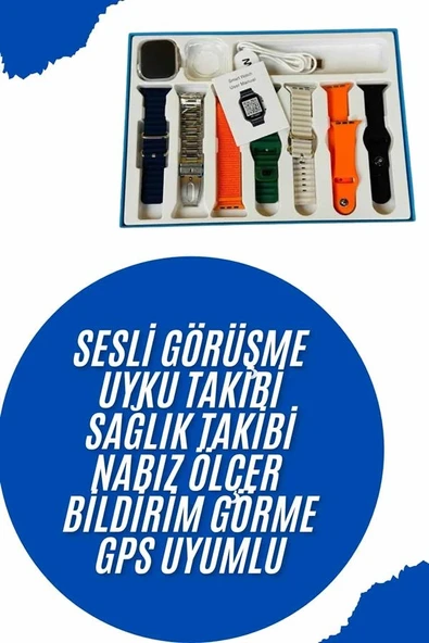 Akıllı Saat 7 Kordon Hediyeli Takvim Alarm Nabız Ölçer Bildirim Görme Sesli Görüşme ürün görseli 1