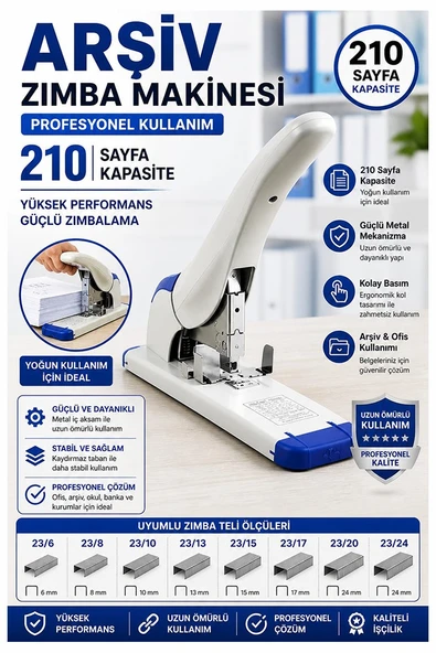 Büyük Boy Zımba Makinesi 1 Adet Kangaro Ds-23S24FL Arşiv Tipi Zımba Makinası 210 Yaprak Kapasiteli Zımba Teli Kollu ürün görseli 1