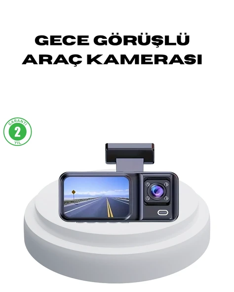 170° Geniş Açılı 3 Kameralı Araç İçi Kayıt Cihazı Gece Görüşlü ürün görseli 1