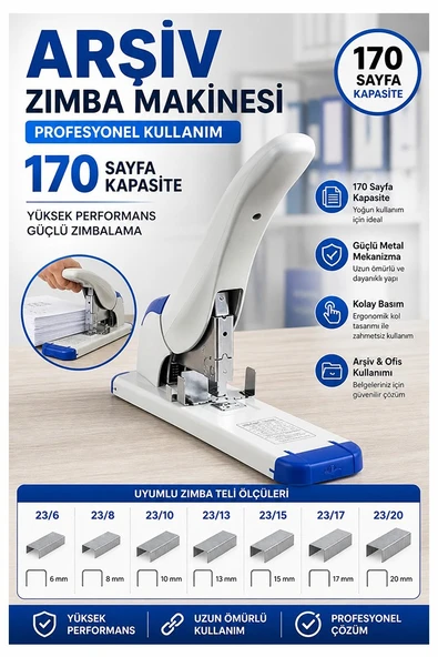 Büyük Boy Zımba Makinesi 1 Adet Kangaro Ds-23S20FL Arşiv Tipi Zımba Makinası 170 Yaprak Kapasiteli Büro Zımba Teli Kollu ürün görseli 1