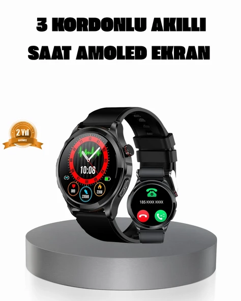 Amoled Ekranlı Smartwatch – 3 Kordonlu, Kalp Atış & Uyku Takipli Akıllı Saat ürün görseli 1