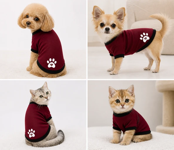 Pati Desenli Swit Kedi Ve Köpek Kıyafeti Bordo Small 32 cm-38 cm ürün görseli 1