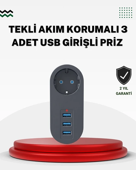 Akım Korumalı Usb’li Priz – Güçlü 2500w, Isı Ve Çocuk Koruması ürün görseli 1