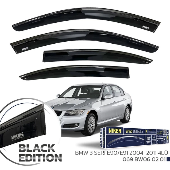 Niken BMW 3 Serisi E90 Cam Rüzgarlığı Siyah Kromlu 4'lü 2005-2012 Arası uyumlu ürün görseli 1
