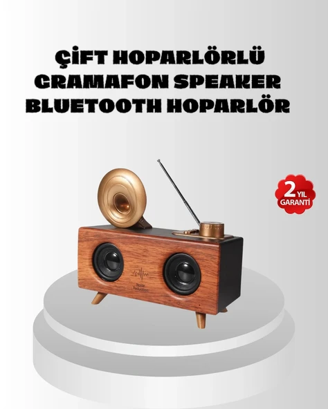 Çift Hoparlörlü Retro Bluetooth Speaker 1800mah Bataryalı Aux Usb Sd Kartlı ürün görseli 1