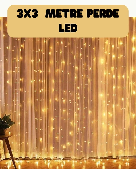 3x3 Metre Perde Led Işık Sıcak  Şelale Tasarım Dekoratif Aydınlatma ürün görseli 1