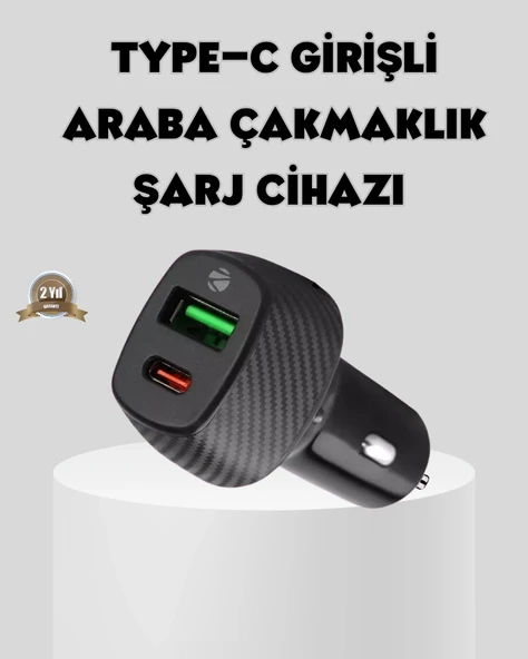 Araç Tipi Hızlı Şarj Adaptörü Type-c Pd Usb Çift Port Kompakt ürün görseli 1