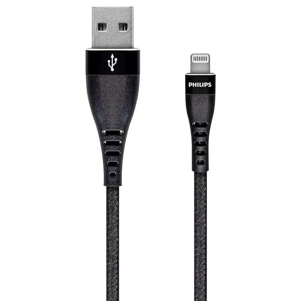 Philips Apple MFI Lisanslı UsbA to Lightning 1.2Metre Hızlı Data ve Şarj Kablosu Siyah DLC5204V/00 ürün görseli 1