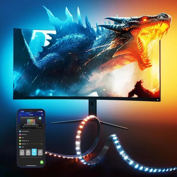 Monitör G1 için Govee Oyun Işığı, 27-34 İnç TV veya PC için TV LED Arka Işığı, Akıllı RGBIC Wi-Fi TV Arka Işığı, 123 Sahne Modu Uygulama Kontrolü ile Çift Işık Boncukları, Alexa ile uyumlu ürün görseli 1