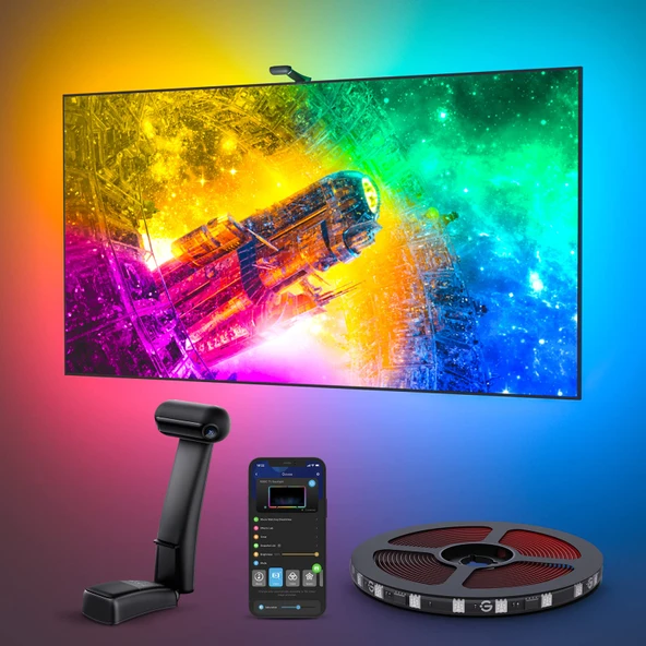 55-65 inç TV'ler ve PC için çift kameralı Govee Envisual TV arka ışığı T2, dekorasyon için Alexa ve Google Assistant ile uyumlu RGBIC WiFi TV LED arka ışığı ürün görseli 1