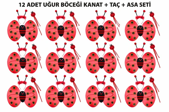 Uğur Böceği Kostüm Seti - Kanat Taç Asa 3 Parça 12 Adet ürün görseli 1