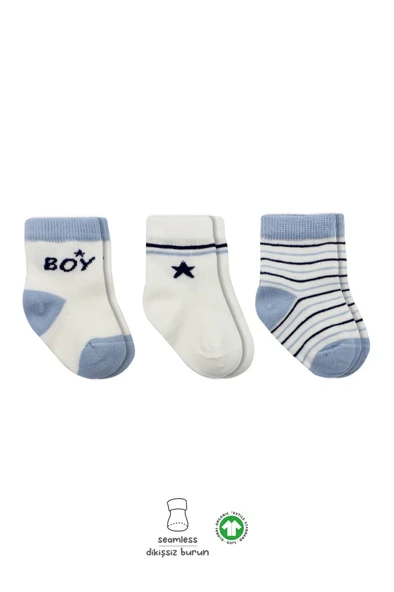 3'Lü Penye Boy And Girl Soket Çorap BS10114 Mavi ürün görseli 1