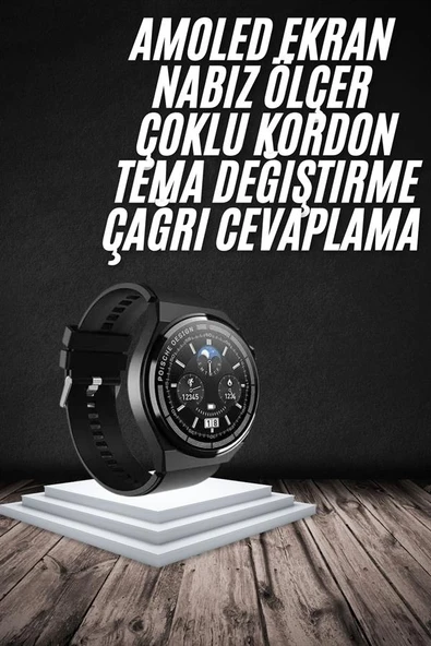 En Çok Tercih Edilen Akıllı Saat Amoled Ekran Nabız Sensörü Gps Uyumlu Adımsayar ürün görseli 1
