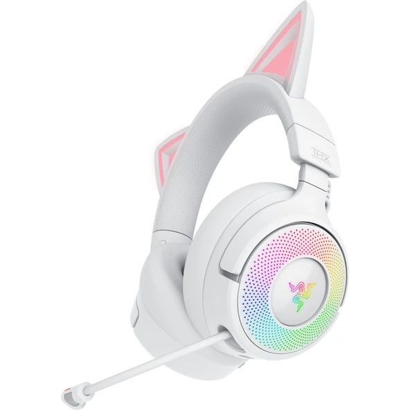 Razer Kraken Kitty V3 Pro - Oyun için Kablosuz RGB Kitty Kulaklık - Reaktif Akışlı Kedi Kulakları - Triforce 40mm Sürücüler - Hyperspeed Kablosuz ve Bluetooth - THX Spatial Audio | Beyaz ürün görseli 1