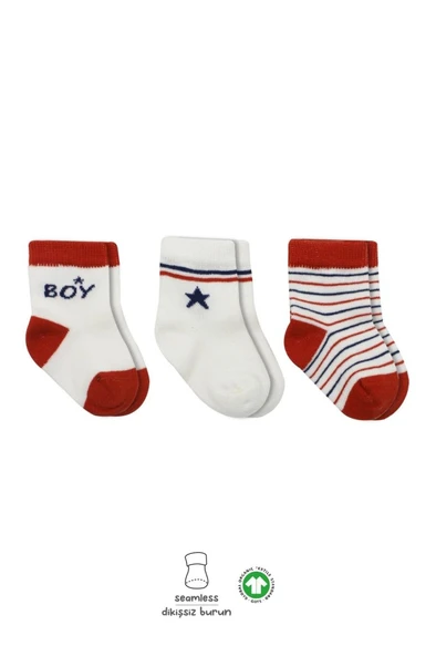 3'Lü Penye Boy And Girl Soket Çorap BS10114 Kırmızı ürün görseli 1
