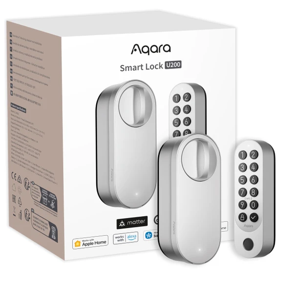 Aqara Smart Lock U200 (parmak izi ile), Matter Over Thread, Apple Home Key ve Şarj Edilebilir Pil ile Akıllı Kapı Kilidi, Apple, Google Home, Alexa ve SmartThings ile uyumlu, Gümüş ürün görseli 1