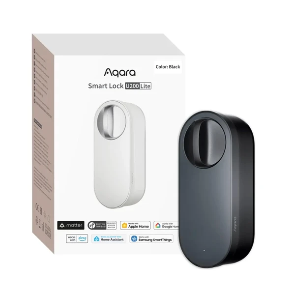Aqara Smart Lock U200 Lite, Matter Over Thread, Şarj Edilebilir Pilli ve Sessiz Modlu Akıllı Kapı Kilidi, Elektrikli Kapı Kilidi, Apple Home'u Destekler, Ev Asistanı, Google Home, Alexa, Siyah ürün görseli 1