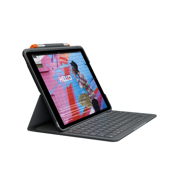 iPad (7., 8. ve 9. Nesil) için Logitech Slim Folio Dahili Kablosuz Klavyeli Klavye Kılıfı, Birleşik Krallık QWERTY Düzeni - Grafit ürün görseli 1