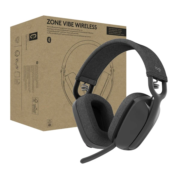 Logitech Zone Vibe Gürültü Önleyici Mikrofonlu Kablosuz Bluetooth Kulaklık, Yerel Bluetooth aracılığıyla Microsoft Teams için Sertifikalı, Mac/PC - Grafit ürün görseli 1