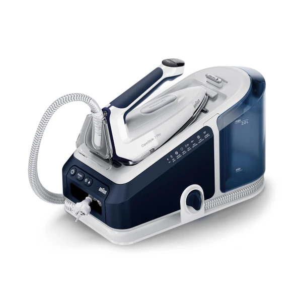 Braun CareStyle 7 Pro buharlı ütü istasyonu IS 7282 BL - FreeGlide 3D tabanlı buharlı ütü, iCare işlevi, çıkarılabilir 2 L su deposu, şok buhar 600 g/dak, 2700 watt, mavi/beyaz ürün görseli 1