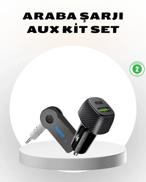 Bluetooth Aux Çevirici Ve Pd Destekli Araç Şarj Cihazı 2’li Set ürün görseli 1