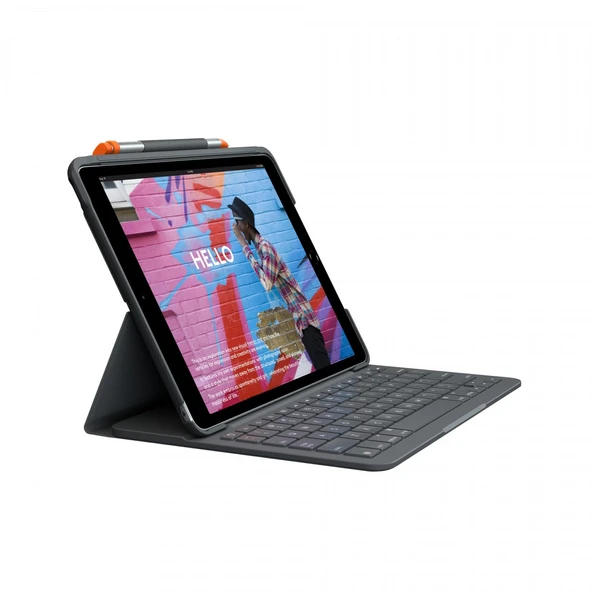 Logitech Slim Folio for iPad (7., 8. ve 9. Nesil) Entegre Kablosuz Klavyeli Klavye Kılıfı, Fransızca AZERTY - Grafit ürün görseli 1